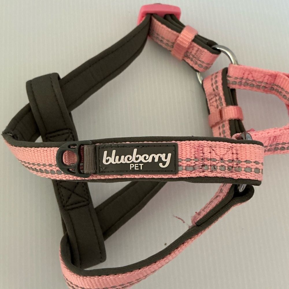 Blueberry Pet Pink and Black Dog Harness with reflective stripe